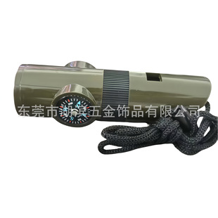 Manufacturer's Ready-Made Seven-In-One Whistle with Light, Military Green Outdoor Adventure Multi-Functional Survival Compass Whistle Wholesale