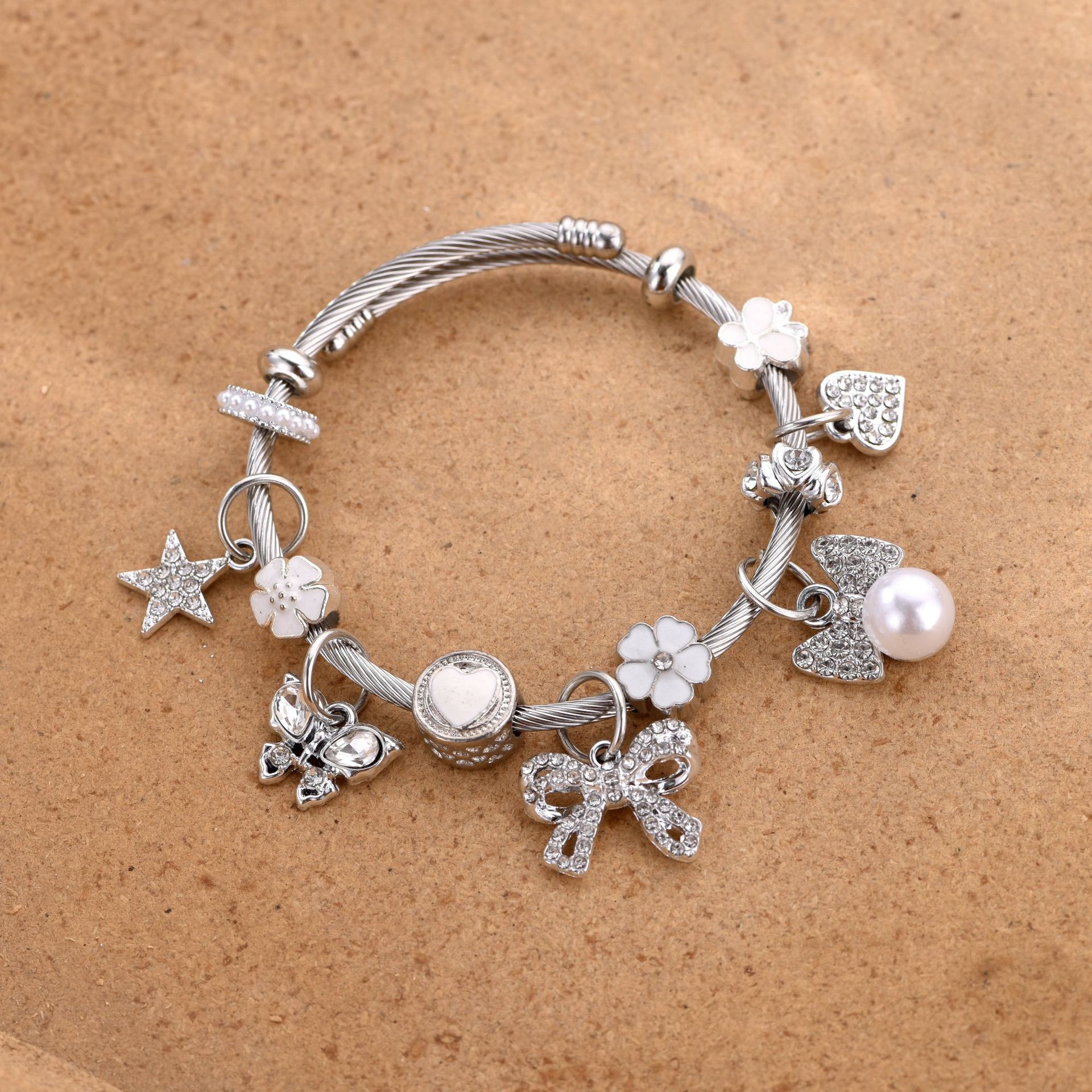 Alloy Butterfly Flower Bracelet With Rhinestones And Bow Detail_voghion.com