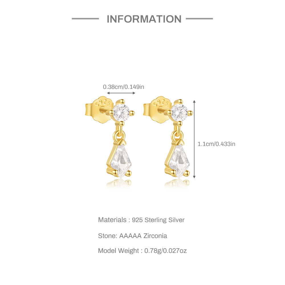 4g Weight 925 Sterling Silver Ear Needle Material Zircon Inlay Material Drop Earrings Classification 1 Pair Quantity Holiday, Daily Occasion 925 Sterling Silver Material Geometric Pattern Women's Gender Inlay Design Simple Style, Shiny Style 1 Pair 925 Sterling Silver Zircon Geometric Drop Earrings 无