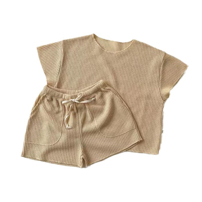 Conjunto de ropa hogareña infantil estilo coreano, traje deportivo de punto de manga corta, dos piezas holgadas