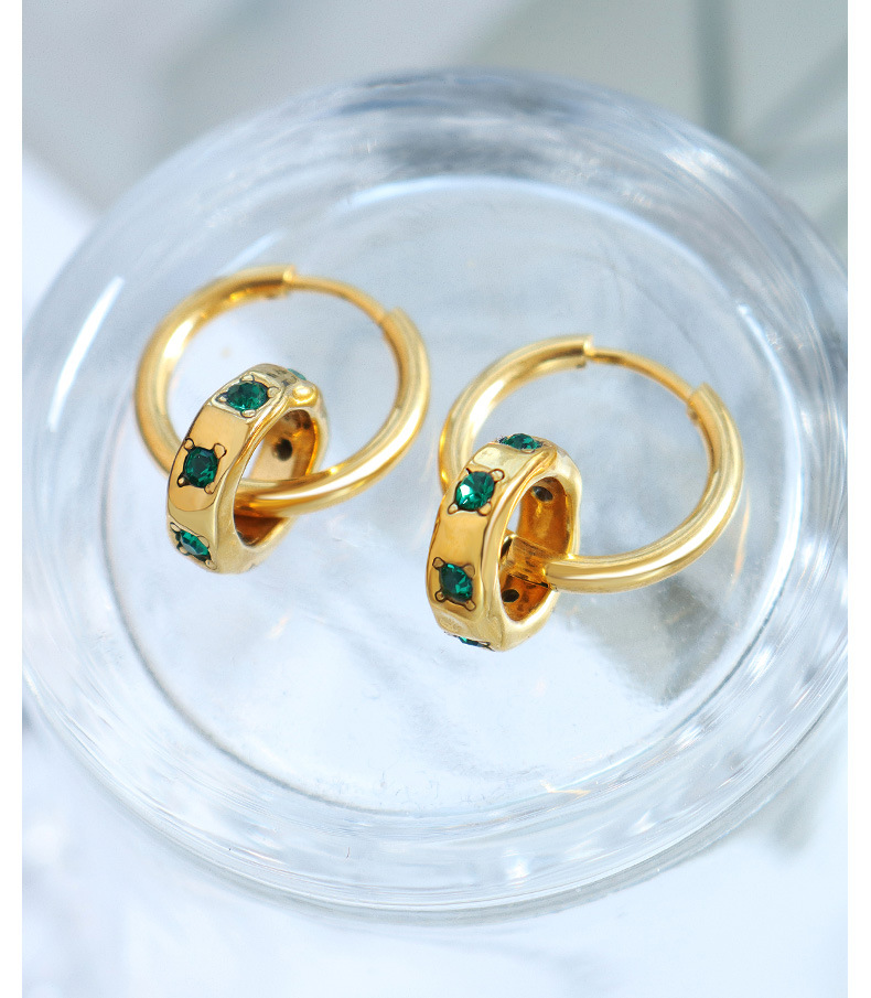 Retro Round Titanium Steel Plating Zircon Earrings 1 Pair