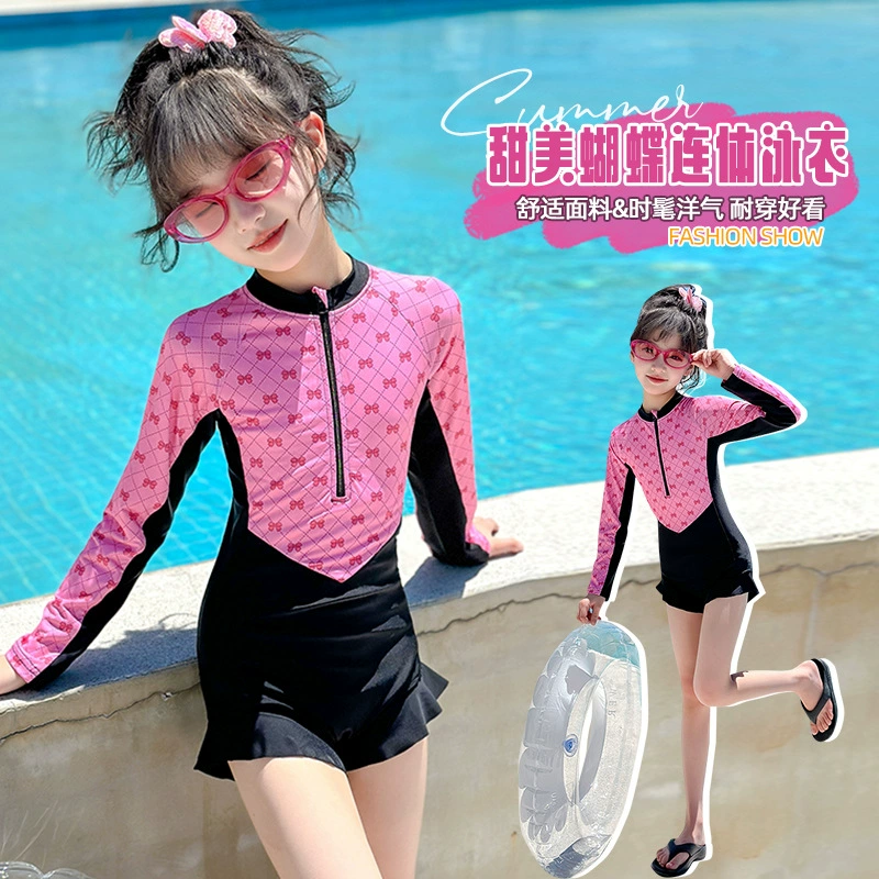 Новый купальник для девочек 2025 года, средний и большой детский солнцезащитный купальник с длинными рукавами, детский специальный купальник для девочек 10-12 лет 9