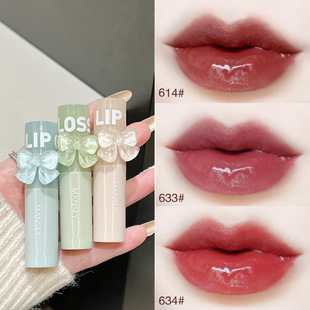 Mansly Fresh Bow Water-Gloss Mirror Lip Glaze Whitens and Softens, Does Not Fade Easily, Long-Lasting Student Party Lip Gloss