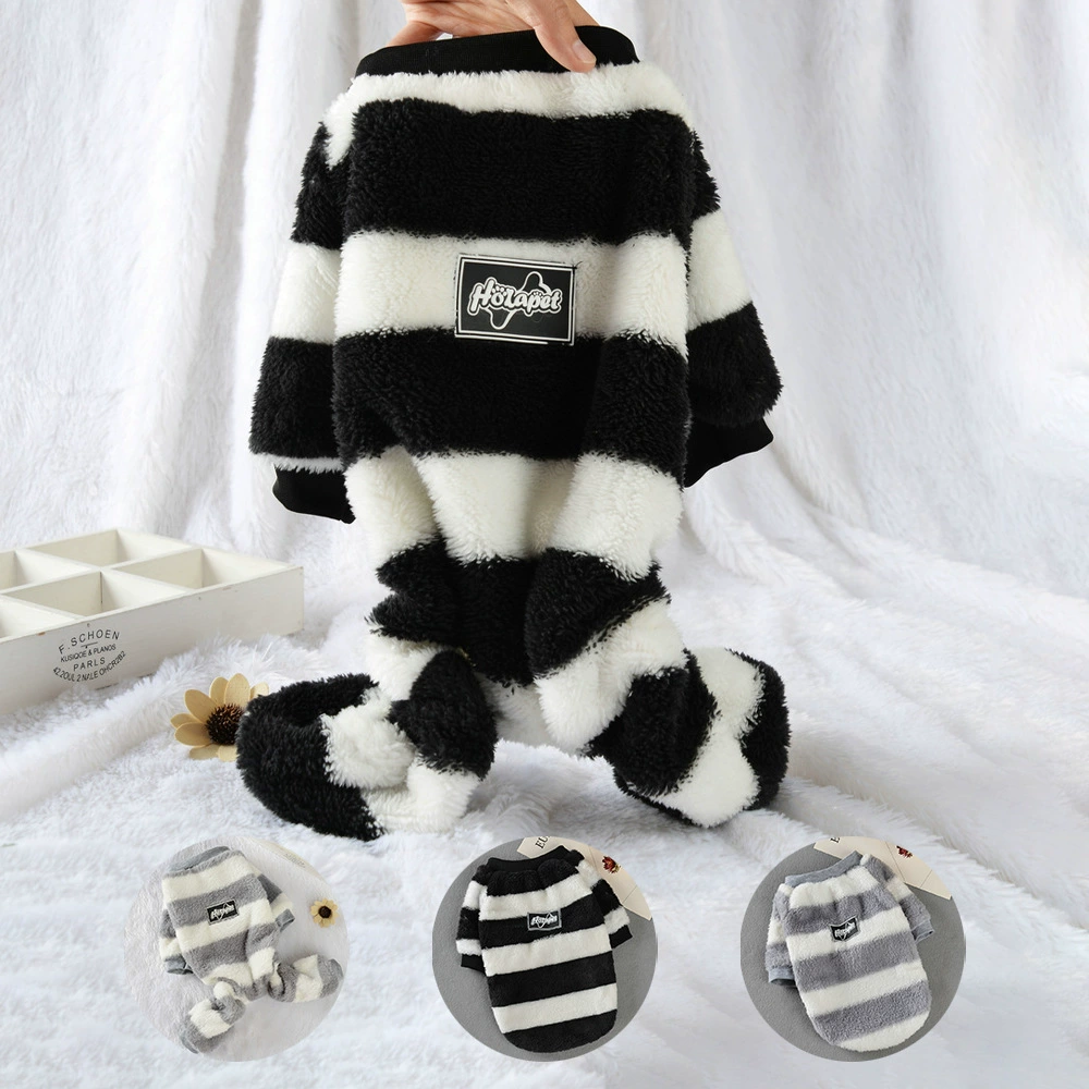 Одежда для домашних животных Одежда для собак Одежда для домашних животных осень и зима четвероногий свитер флис черно-белый полосатый свитер фабрика