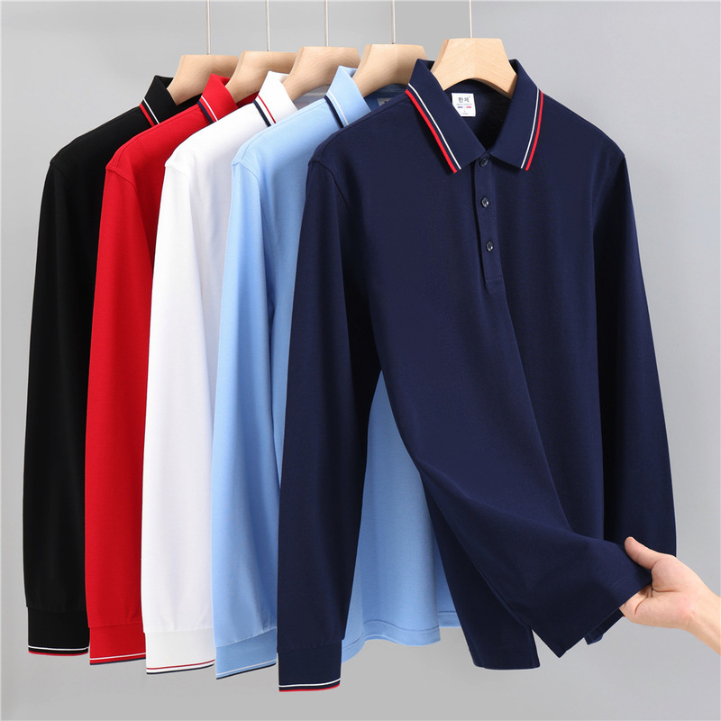 210g horse cotton beaded polo shirt lapel long sleeve T-shirt enterprise team advertising shirt overalls printed LOGO