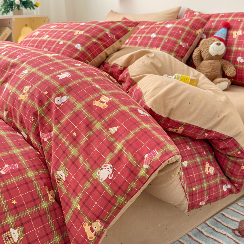 Cama de algodón de cuatro piezas 100 funda de edredón de algodón sábana dormitorio de tres piezas ropa de cama nueva 2025