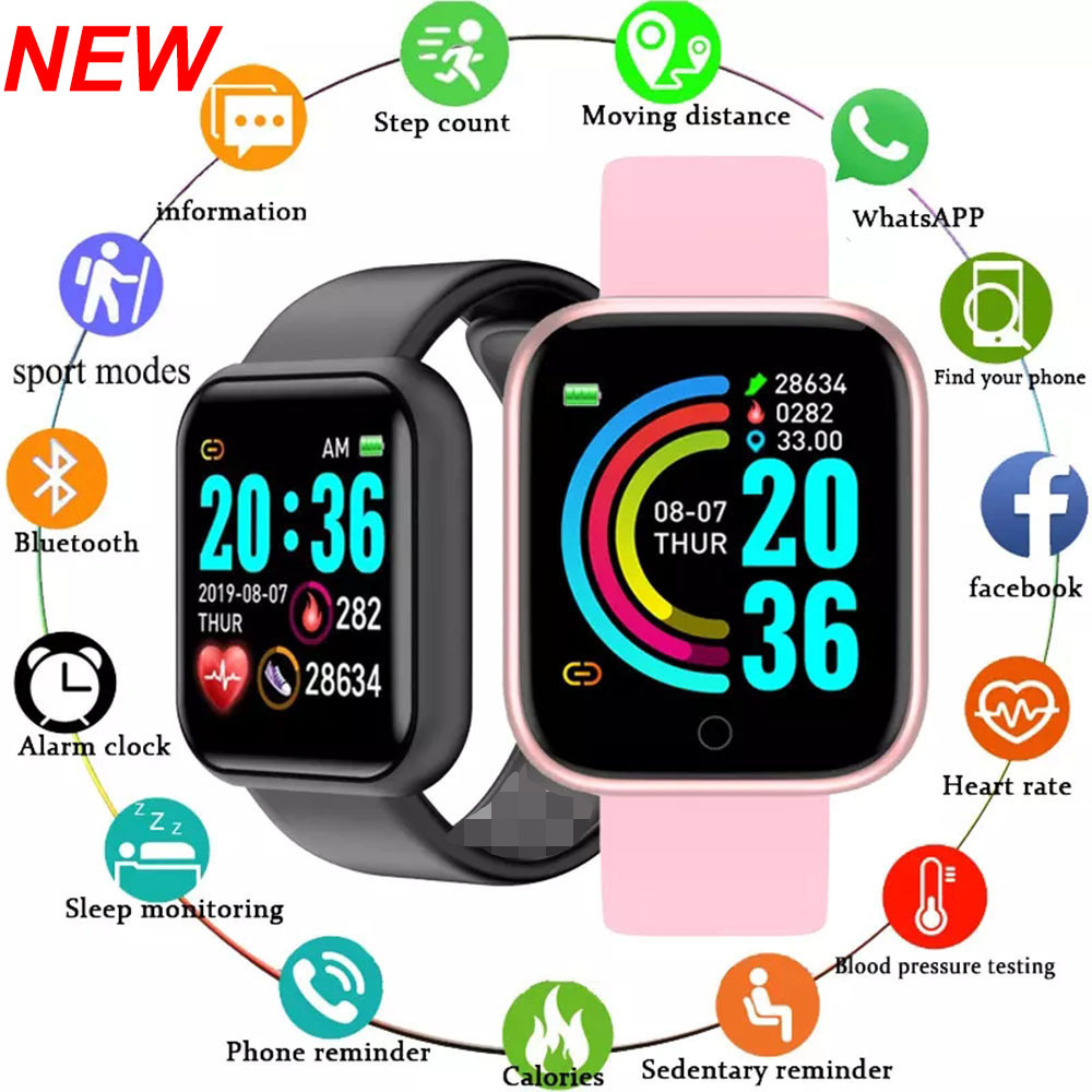 Y68 Smart Watch Heart Rate Blood Pressure Blood Oxygen Monitoring Multi-function Reminder Sleep Monitoring
