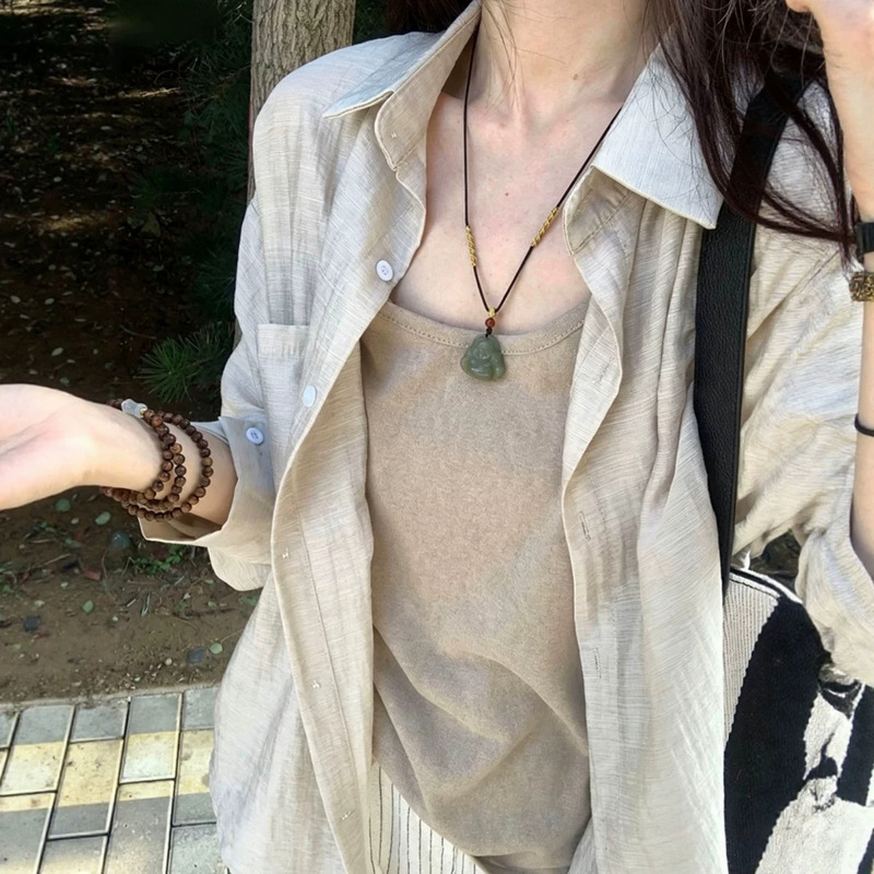 Women's loose-fitting, slimming, lightweight cotton-linen sun protection shirt jacket, 2026 spring-summer new design, simple top Women's loose-fitting, slimming, lightweight cotton-linen sun protection shirt jacket, 2026 spring-summer new design, simple top