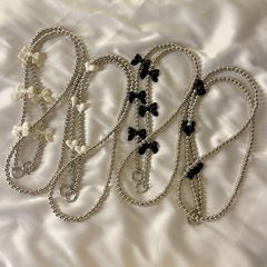 Electroplating Pearl Crossed Rope Heart Bow Mobile Phone Case Long Chain Hanging Rope Convenient Hand Rope Internet Famous Women's New Style Versatile 