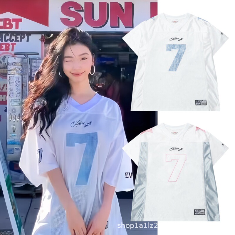 in stock Yi Mengling same style jersey 2000 archives No. 7 jersey loose color matching jersey short sleeve jacket in stock Yi Mengling same style jersey 2000 archives No. 7 jersey loose color matching jersey short sleeve jacket