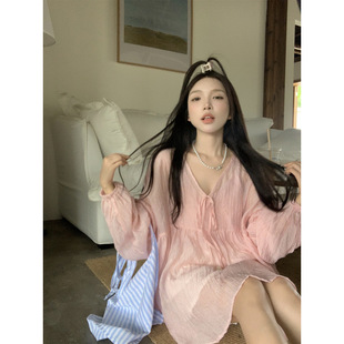 Fat Qiqi ~ plus size Women's Wear Korean Style Gentle Wind Design Niche Bubble Sleeve Fairy Fluttering Micro-transparent Top Women