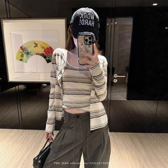 设计感条纹内搭吊带背心秋季气质防晒薄款长袖开衫上衣两件套装