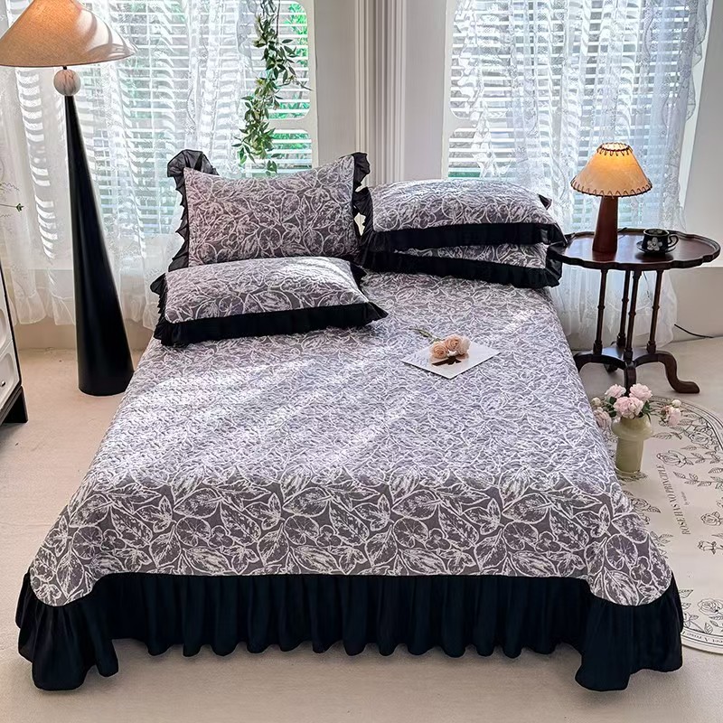 Cross-border New Quilted French Hepburn Style Big Flower Bed Cover Series Single Pillowcase Pair of Branches and Leaves Fu Su