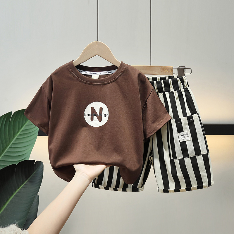 5227 Traje de ropa de moda Han Fan para niños Verano 2024 Nuevo estilo estilo occidental Ropa de bebé para niños de dos piezas