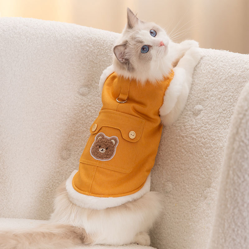 Cat Clothes Winter Plus Velvet Small Animal Patches Can Pull The Vest Into AKitten To Keep Feet Warm Pet Cat Clothing