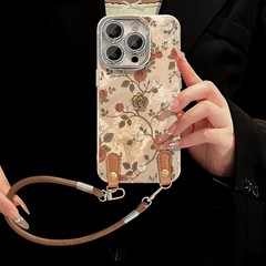 适用苹果17promax手机壳iphone15玫瑰山茶花公仔挂绳16复古冰川纹