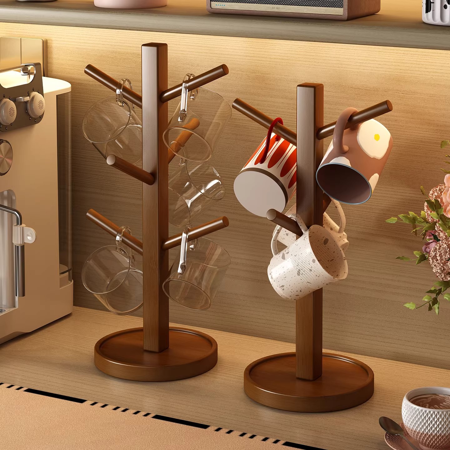 Desktop Cup Storage Rack with a High-End Luxury Feel, Water-Draining Tray Rack for Water Cups, Coffee Cups, Tea Sets, and Small Cup Holder
