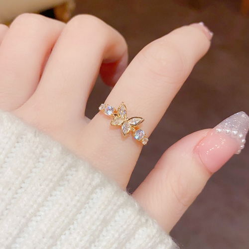 Sweet and Versatile Diamond-Encrusted Butterfly Ring for Women - Light Luxury, Unique Design, Exquisite Finger Ring, Super Fairy Hand Accessory