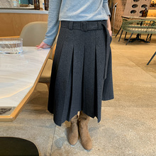 MOXI 十三行女装2025冬季新款休闲羊毛半身裙女韩系高腰百褶裙子