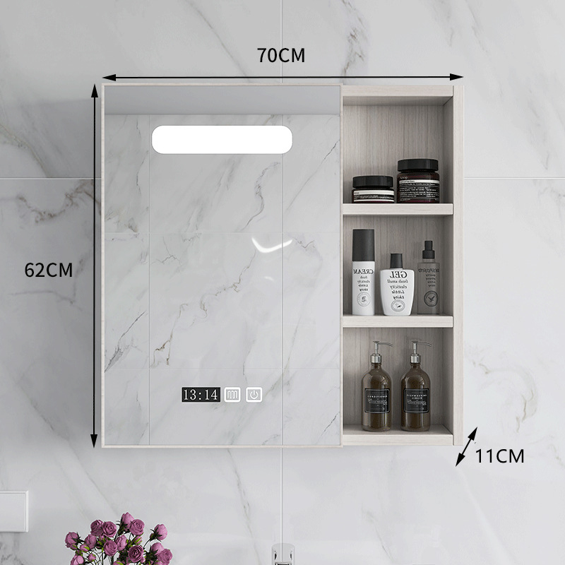 Armario de espejo de baño de lujo ligero simple con estante de almacenamiento espejo de baño caja de espejo de baño almacenamiento montado en la pared de fibra de carbono