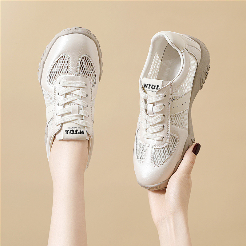 Giày sneaker nữ đế dày lưới da thật thoáng khí mùa hè 2025 phong cách Đức Huấn — Lưới JST 7233m màu, Lưới vàng JST 7233