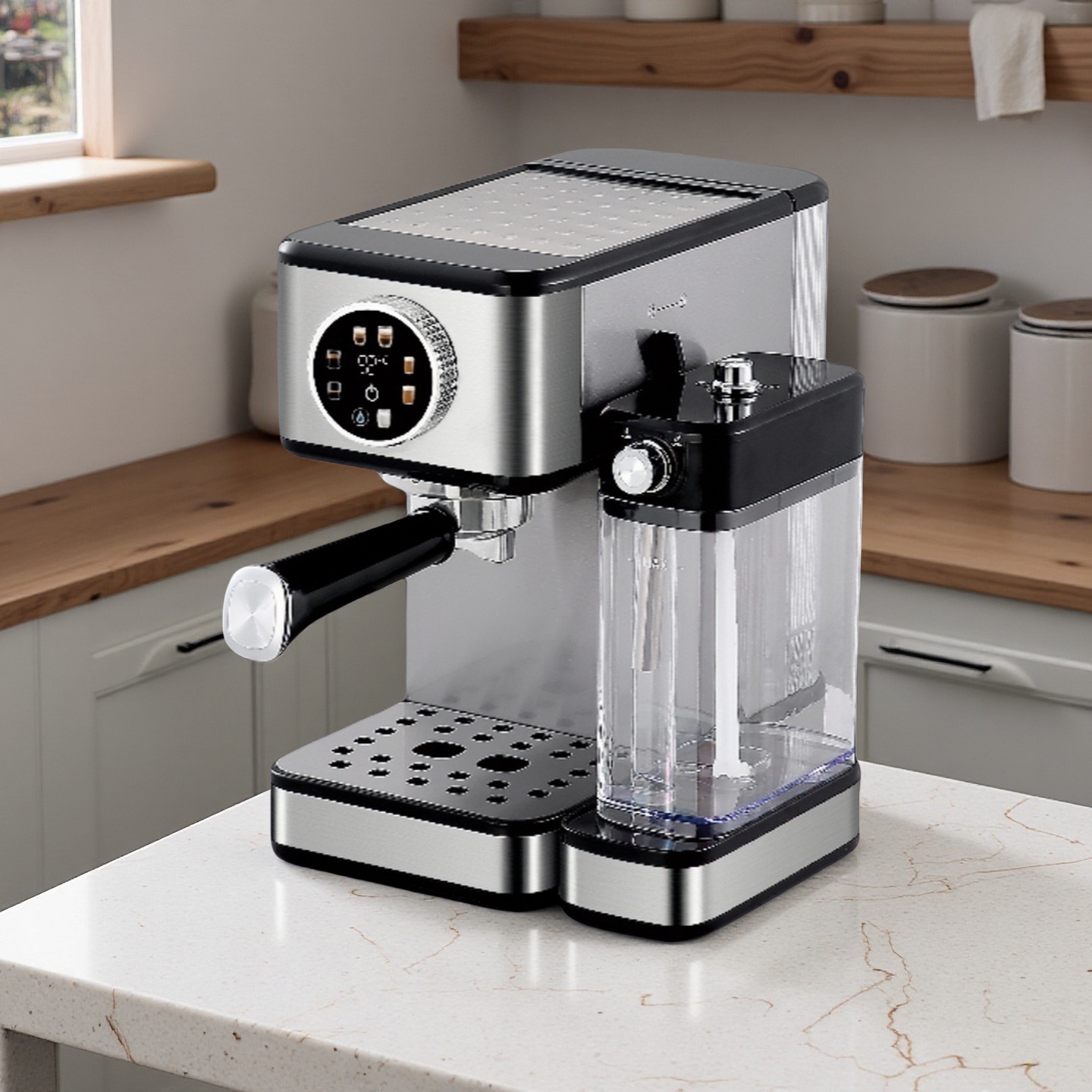 Stainless Steel Espresso Machine Espresso Cappuccino Milk Tank Milk Foam Steam High Pressure Extraction Factory