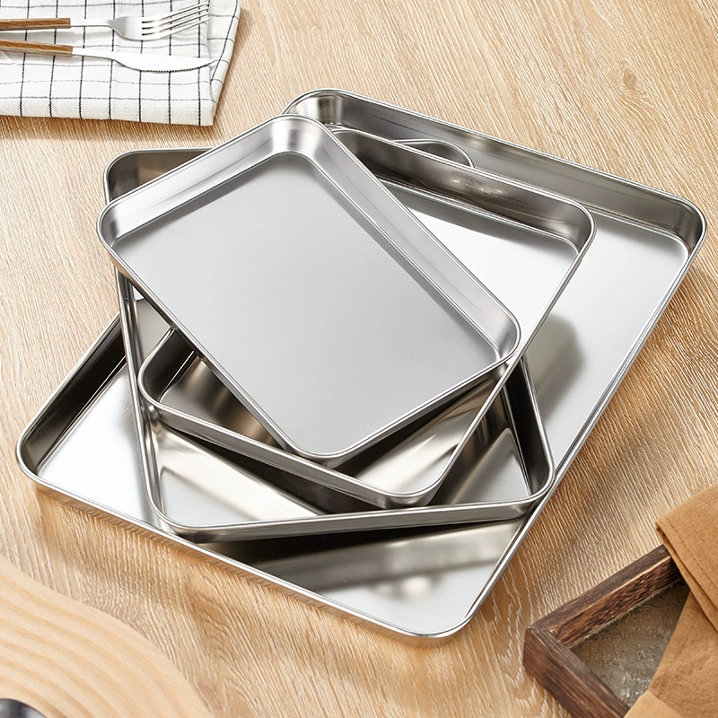 Прямоугольный поднос из нержавеющей стали 304, обеденная тарелка, квадратная тарелка, тарелка для барбекю, плоское дно, тарелка для рыбы на пару, тарелка для риса на пару, тарелка с фруктами