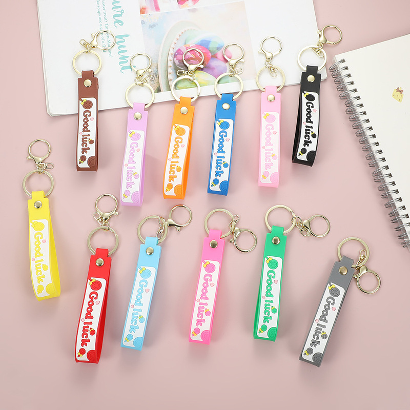 Colorful Cute Soft Pvc Keychain Bag Wrist Strap Letter Car Key Strap Lucky Candy Doll