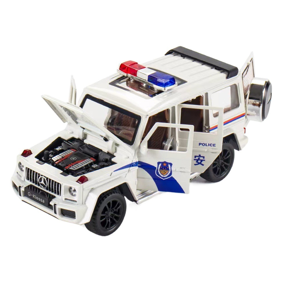 Coche modelo de coche de aleación galope G63 coche de policía grande G tire hacia atrás con sonido y luz niño modelo de coche de juguete colección de decoración