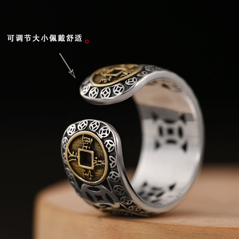 5 명의 황제 돈 반지 남자와 여자의 유행 개인화 된 복고풍 민족 스타일 틈새 개방 조정 가능한 반지 창조적 인 손 보석
