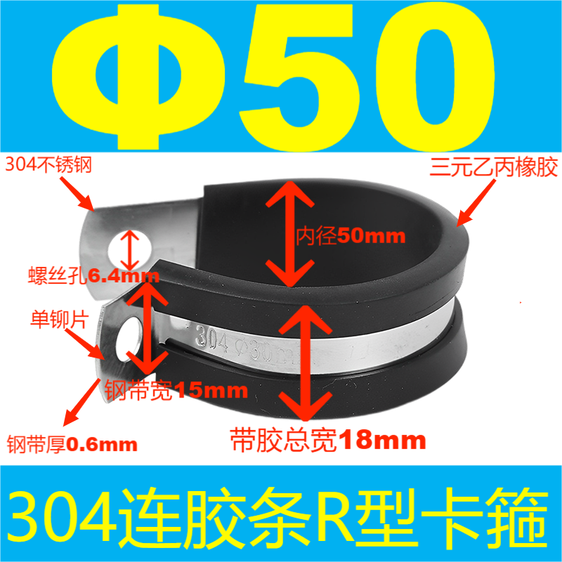 304 acero inoxidable tira de goma garganta tipo R tubo de agua fijo abrazadera de alambre de cable de alambre de tubo de acero inoxidable abrazadera de amortiguación