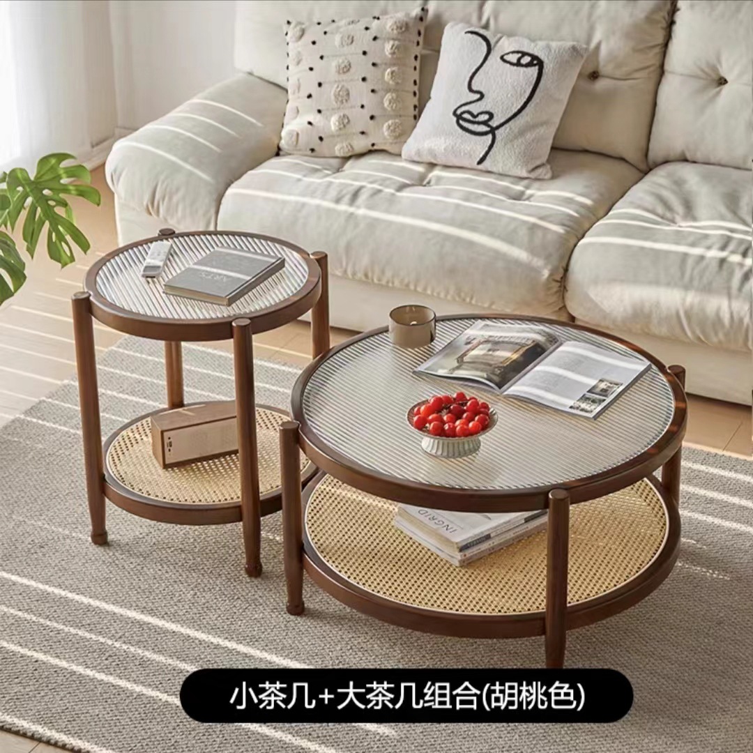 크고 작은 원형 테이블 조합 (월넛색)