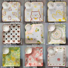 釉下彩陶瓷盘家用网红可爱饺子盘水饺盘高颜值托盘带醋碟四方盘