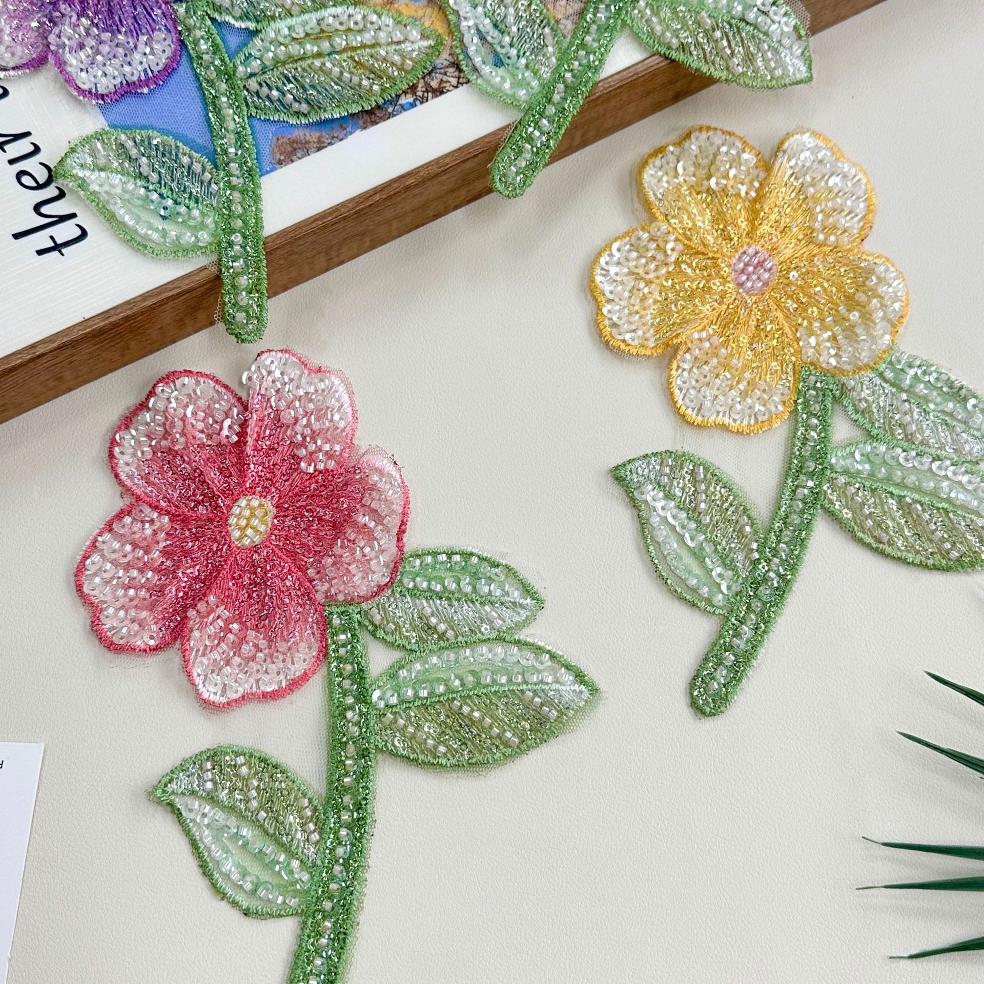 Malla, flores, flores, tela, pegatinas, cuentas, apliques, decoración, camisa, vestido, equipaje, accesorios de bordado frescos pequeños