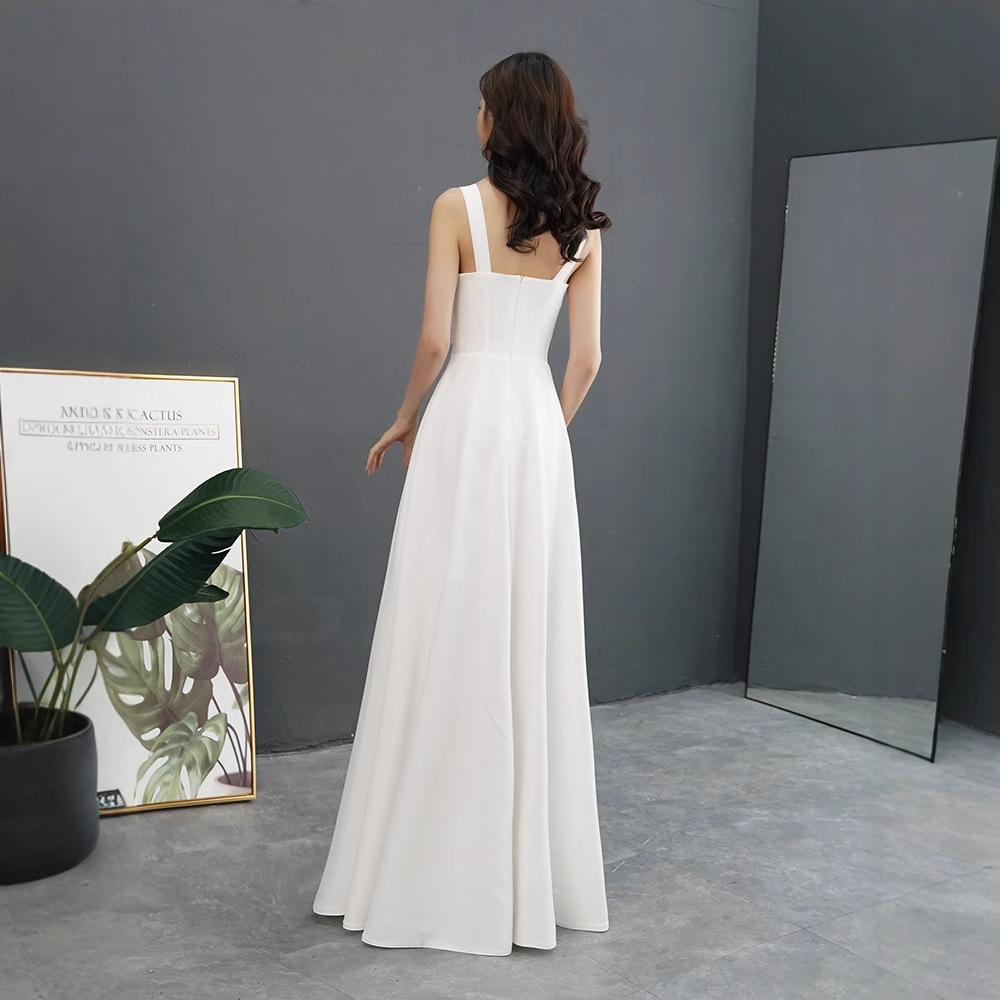 Banquete de hadas vestido de noche blanco para las mujeres 2024 nuevo digno elegante anfitrión Reunión Anual sexy vestido largo