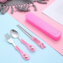 儿童卡通便携不锈钢餐具三件套套装（多种图案选择）生产直销