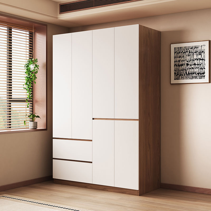 Shelf-Type Solid Wood Wardrobe for Home Use in Small Apartments, Mildew-Proof, with Drawers for Storage