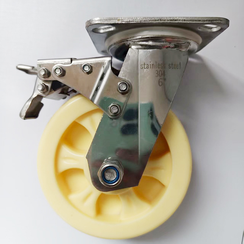 不锈钢白尼轮4寸5寸耐磨耐腐蚀刹车轮厂家供应中型万向轮脚轮批发