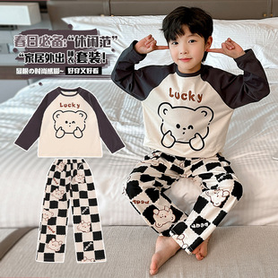 Children's Pajamas suit Cotton 2025 New Boys' Thin Long Sleeve Boys' Home Clothes Spring and Autumn Big Children's Air-conditioning Clothes