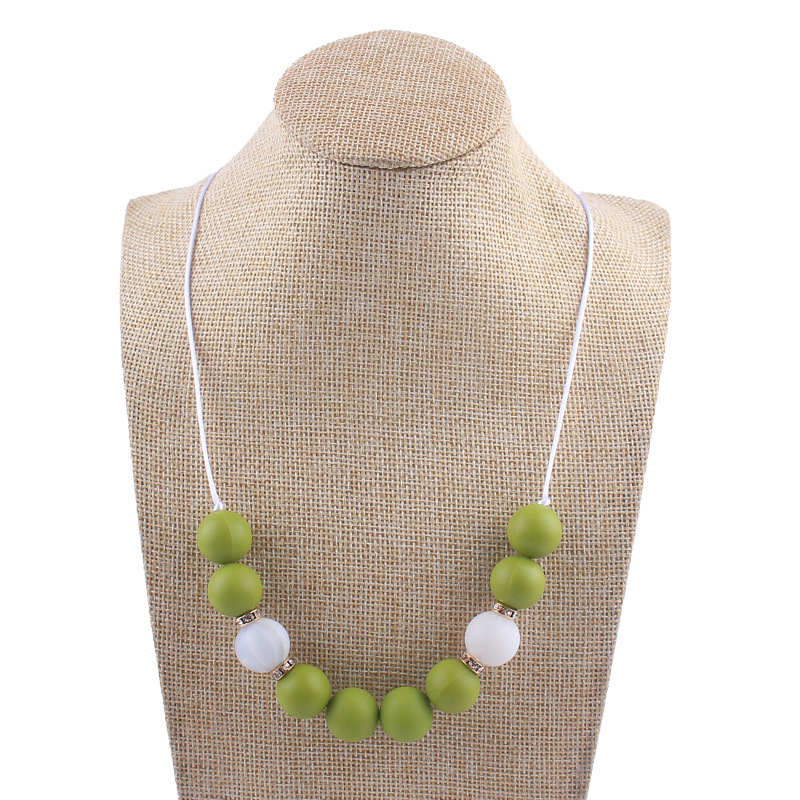 Bebé creativo DIY brillante diamante con cuentas COLLAR COLGANTE contraste color cuentas de silicona molienda palo masticable colgante collar