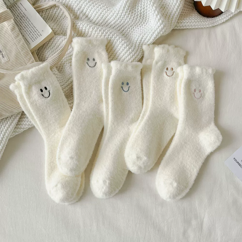 Keep warm Japanese knee socks for pregnant with bow, mid-length, with embroidery
