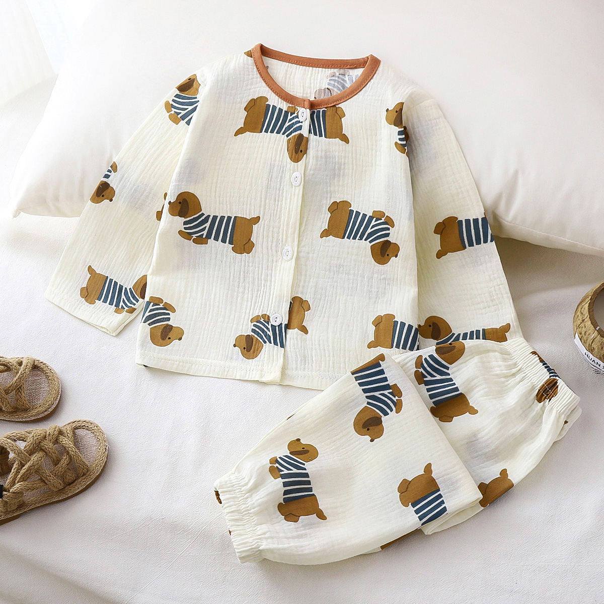 Conjunto de pijamas para niños, nuevo verano, hilo de algodón de grado A, algodón puro para niños, ropa de casa de manga larga para niñas, ropa infantil al por mayor