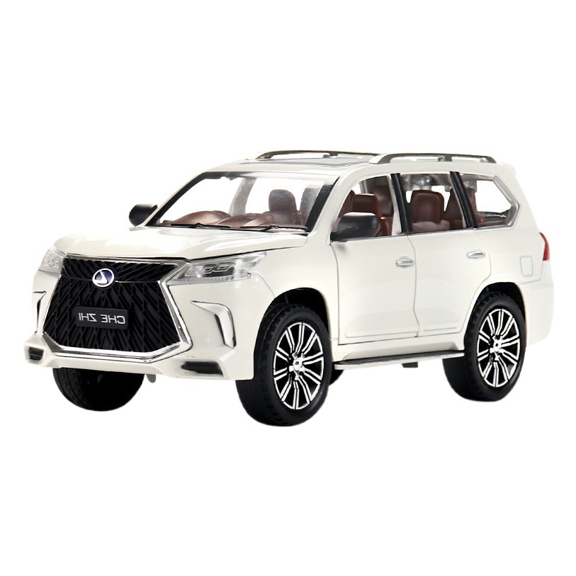 Aleación de coche 1 a 24 lago LX570 modelo de coche con sonido y luz Tire hacia atrás juguete todoterreno vehículo música modelo adornos