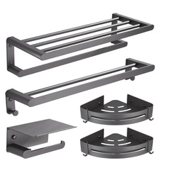 High-quality gun gray bath towel rack set bathroom punch-free hotel space aluminum towel rack bathroom storage rack