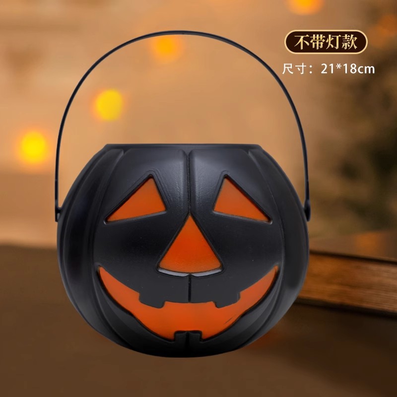 Lámpara de calabaza de Halloween barril de dulces portátil para niños canas de azúcar decoración de jardín de infantes accesorios linterna luminosa