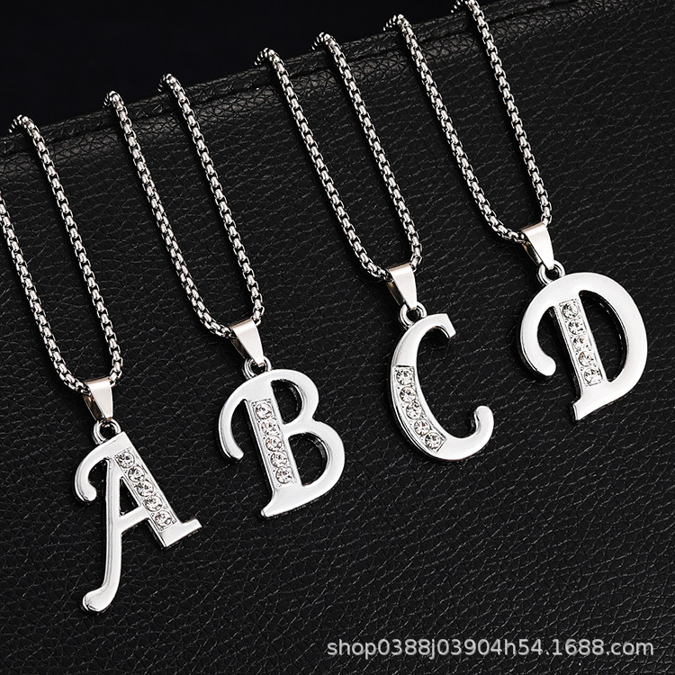2026 Summer New Style 26 Diamond-Encrusted English Letter Necklaces for Men, European and American Popular Creative Diamond-Encrusted Jewelry Accessories for Women
