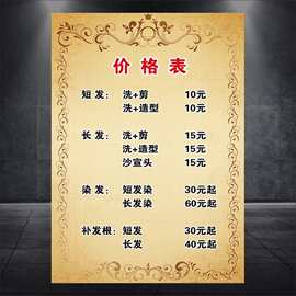 美容美发价格表洗剪染烫价格海报宣传画广告贴图片不干胶贴纸
