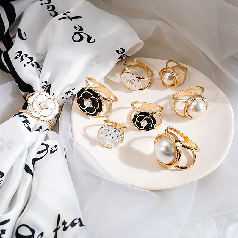 New checkered pearl silk tie clip, camellia coat belt buckle ring, high-end, versatile, simple and elegant tie clip