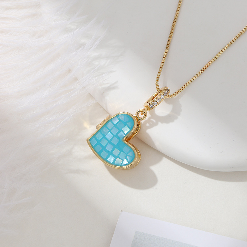 Fashion Heart Shape Copper Artificial Gemstones Necklace 1 Piece