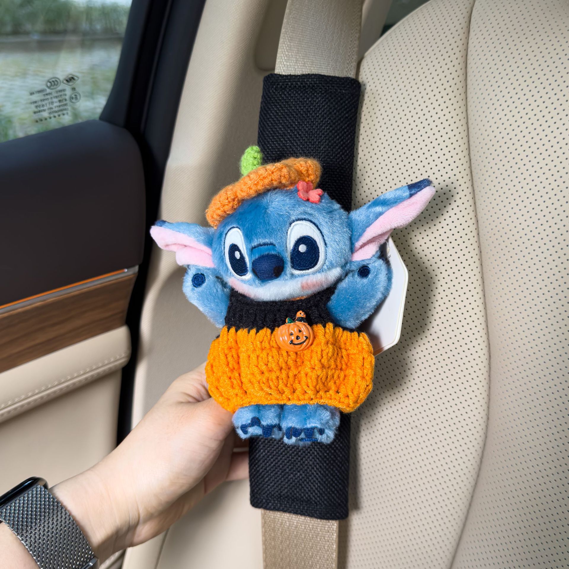 Authentic Lilo and Stitch Shoulder Pads Halloween Pumpkin Stitch Anti-Strangle Car Seat Belt Gift